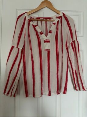 GAP White Blouse with Red Vertical Stripes